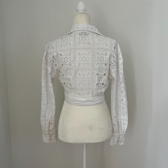 Miguelina Womens White Savannah Eyelet Crop Wrap Blouse Top XS - Picture 3 of 8